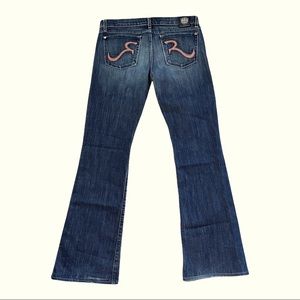 ROCK & REPUBLIC WOMENS SIZE W31 L32 BOOTCUT JEANS DARK WASH EMBROIDERED POCKETS